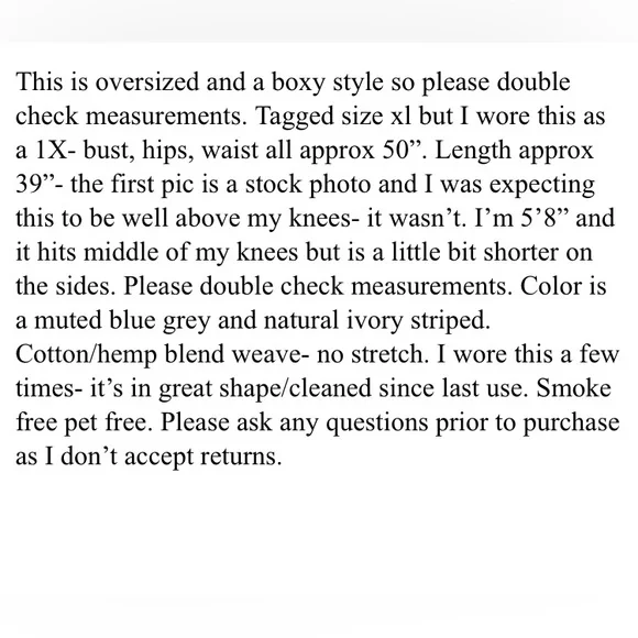 XL Eileen Fisher striped button front dress hemp/ organic cotton blue/natural - Picture 5 of 5